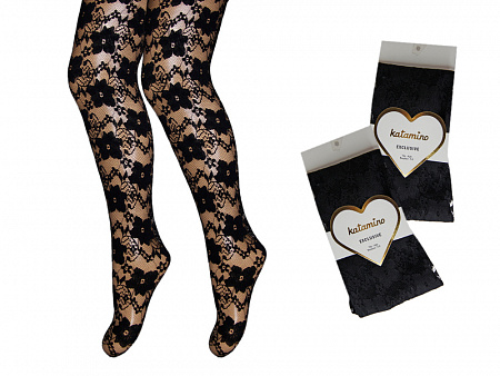 Черные гипюровые колготки для девочки  KATAMINO